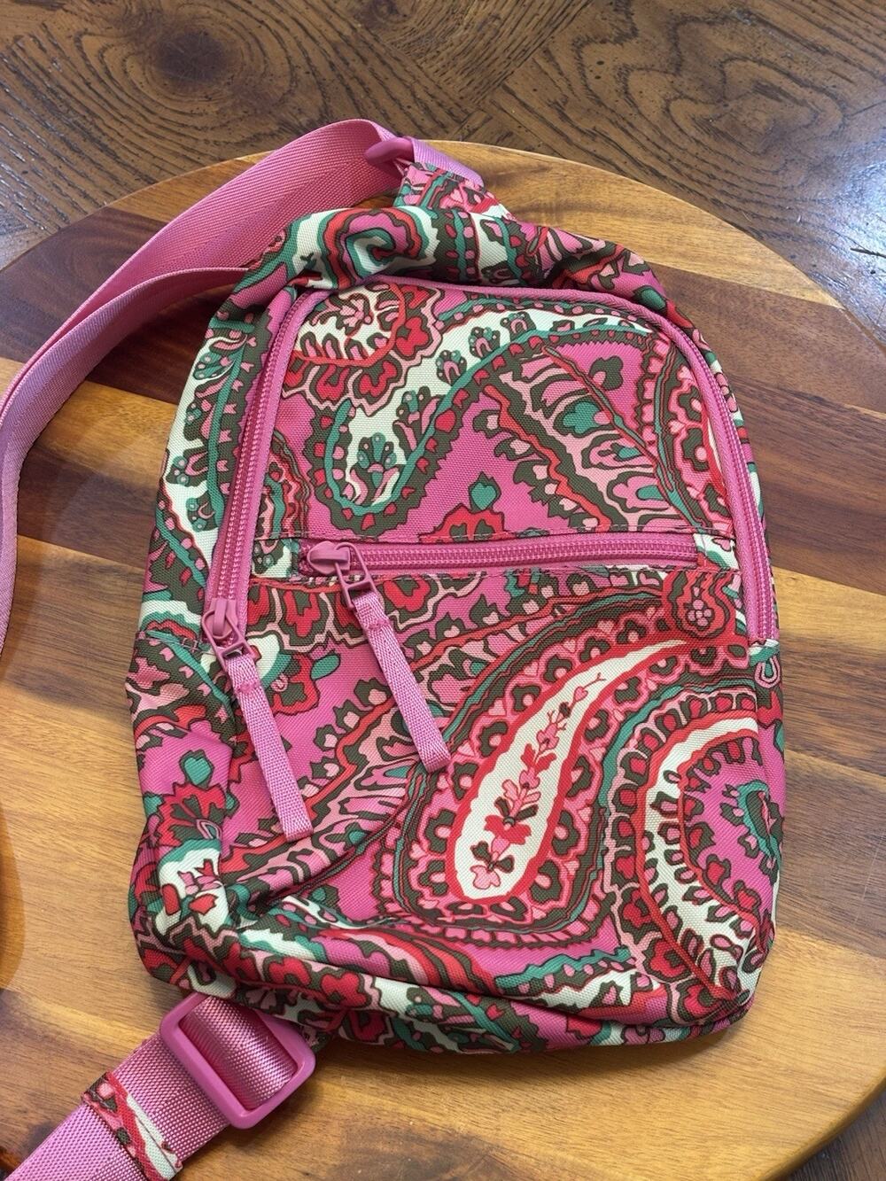 Vera Bradley Pink Paisley Sling Crossbody Mini Backpack Zip Pockets Adjustable